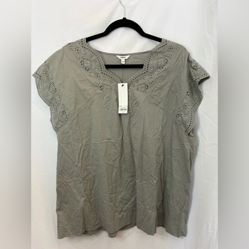 Sonoma Women's Gray Eyelet Blouse